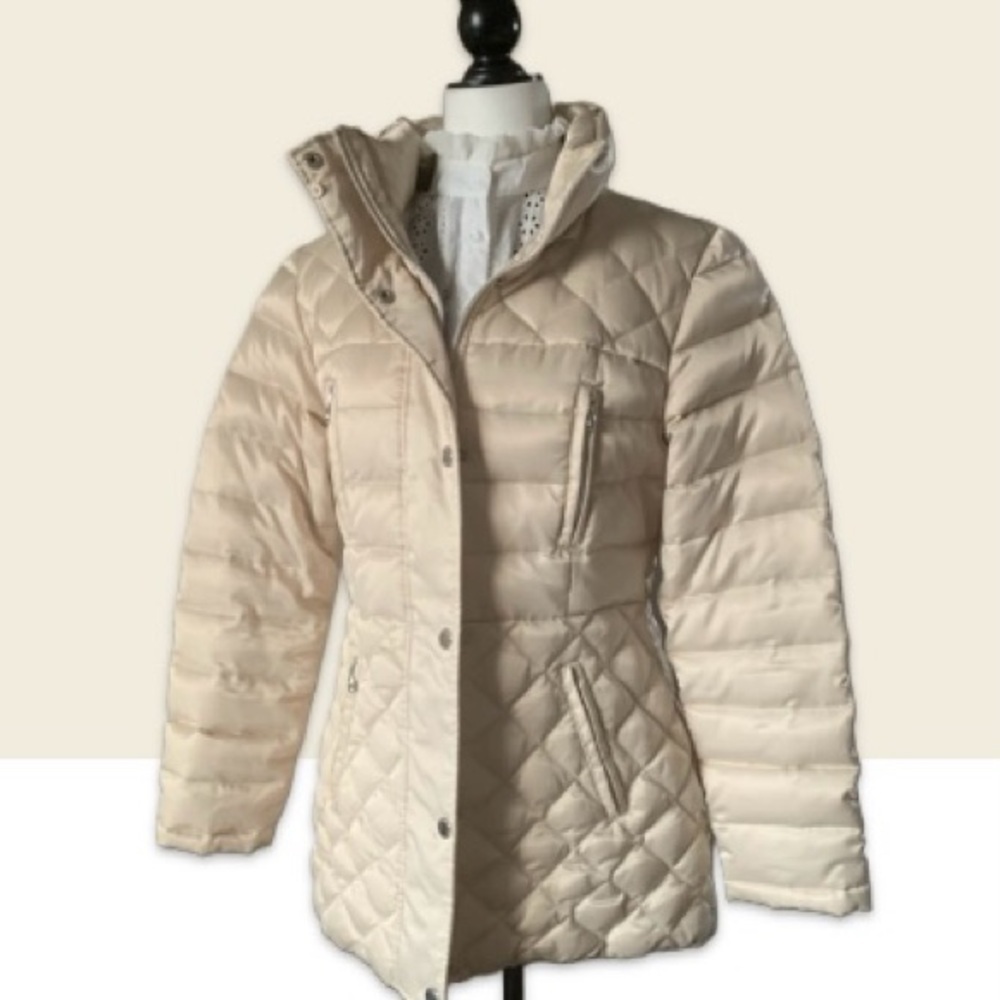 Esprit Coat Down Feather Puffer Jacket 3/4 Car Coat Faux Fur Detachable Collar M